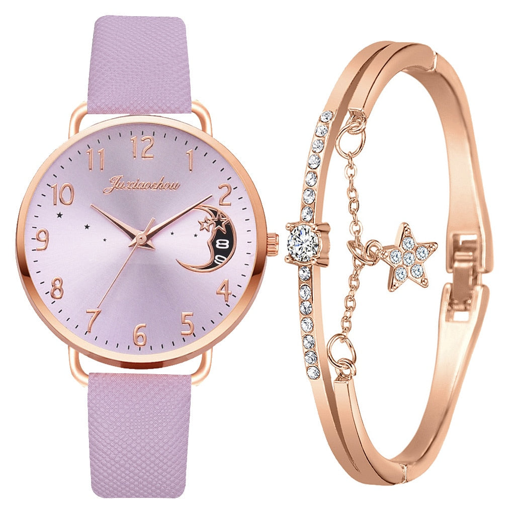 Damen Uhr mit Armband im Mond-Stern Design